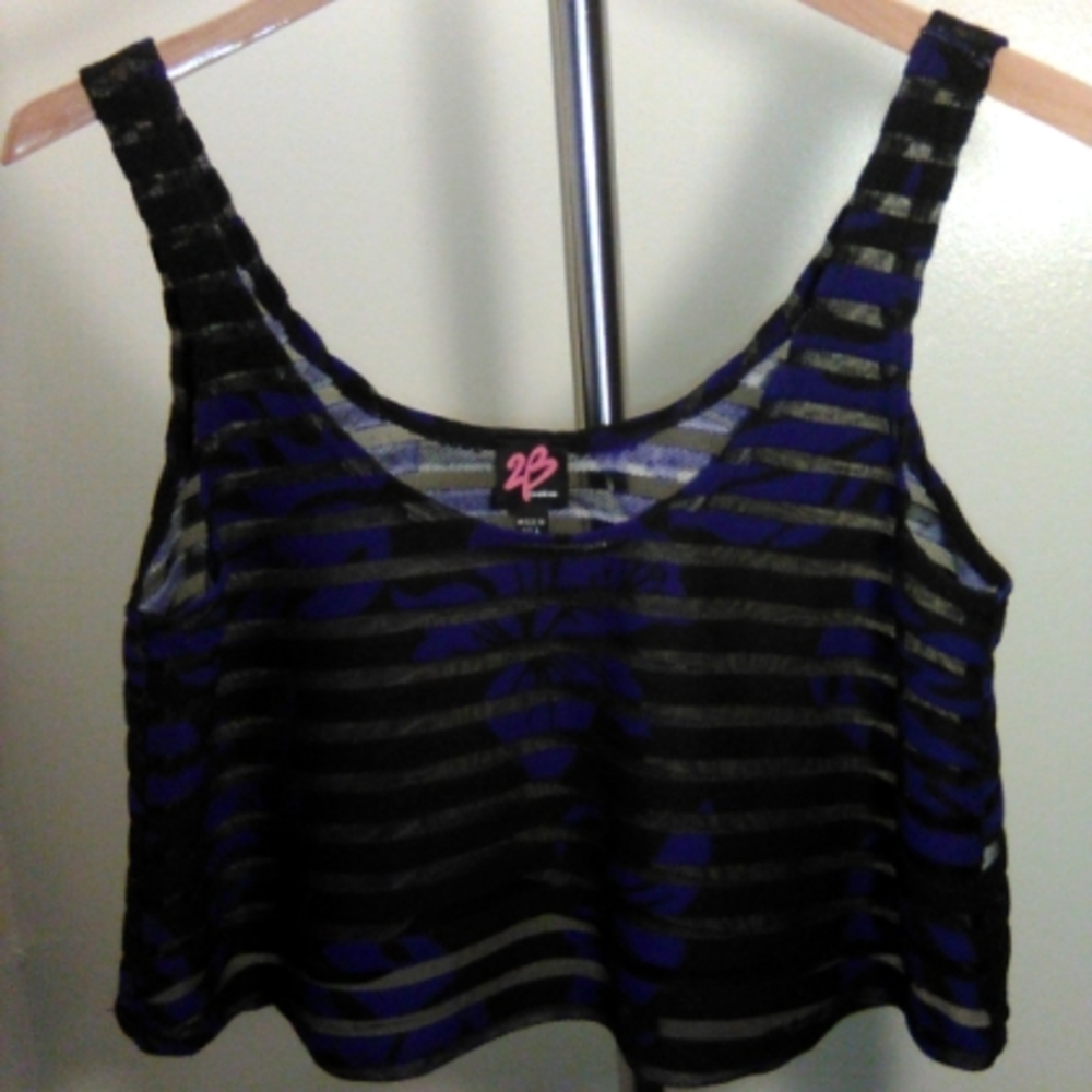 2B bebe Size XS Black/Blue Sleeveless Striped Crop Top